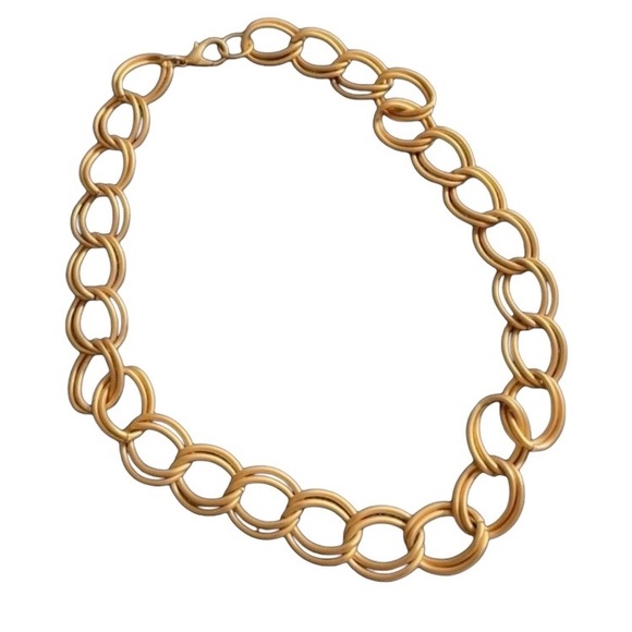 Chunky Matte Gold Tone Chain Collar Choker Necklace Fashion Costume Jewelry - Picture 1 of 5